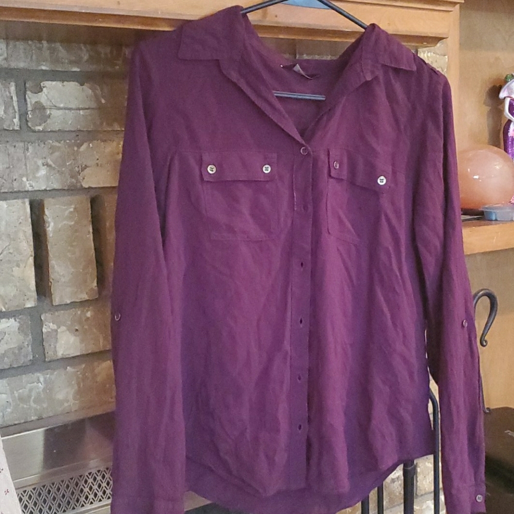 Burgundy button down shirt long sleeve